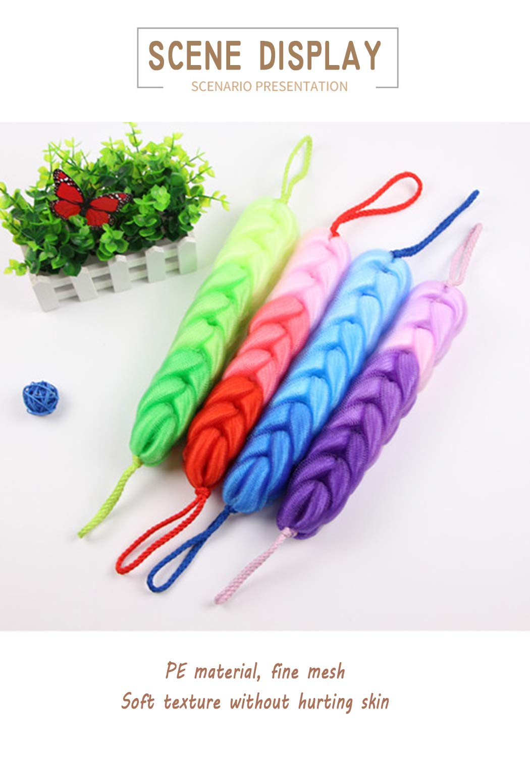 AARainbow 4 Packs Long Stretch Back Sponge with Rope Handles Back Scrubber Body Sponges for Bathing, Bath Shower Mesh Sponge Body Deep Cleaning