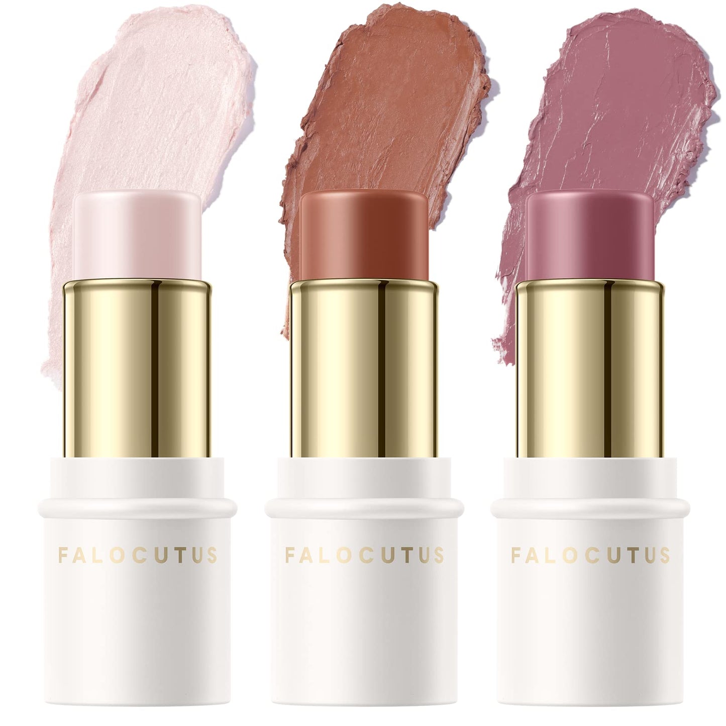 FALOCUTUS 3 Pcs UNIVERSAl Contour Stick Set,Cream Blush & Highlighter Bronzer Pen,Long Lasting & Smooth Natural Face Contouring