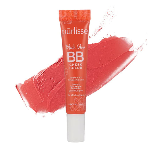 pürlisse Blush Glow BB Cheek Color - Dewy Liquid Blush for Cheeks - Enriched with Vitamin E & Hyaluronic Acid - Creamy, Lightweight & Buildable
