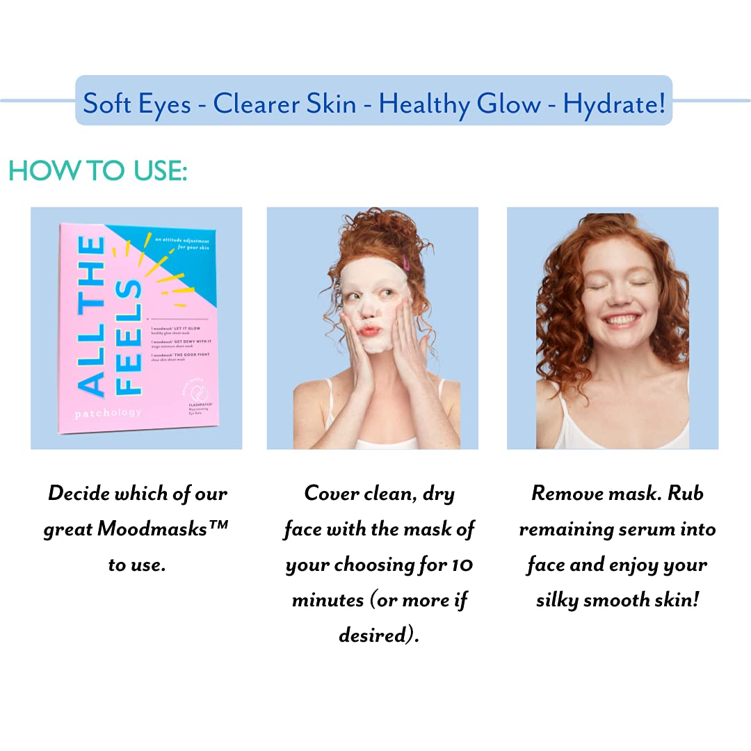Patchology "All the Feels Sheet Masks - Hydrating Face Masks for dry skin and blotchy redness. Facial Sheet Mask Skincare Treatment to reduce