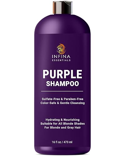 INFINA ESSENTIALS Purple Shampoo for Blondes, Gray, Brassy & Color Treated Hair, Sulfate Free, Enriched with Green Tea & Chamomile & Avocado Oil