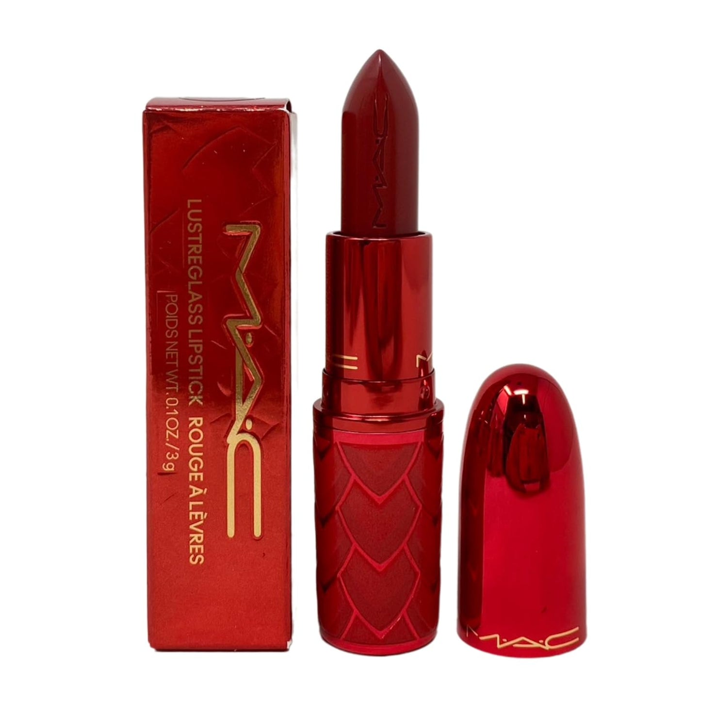 MAC Cosmetics Lovestruck Luck Collection Lustreglass Lipstick - Powerfully Potent (Deep Red) - 0.1 oz / 3 g