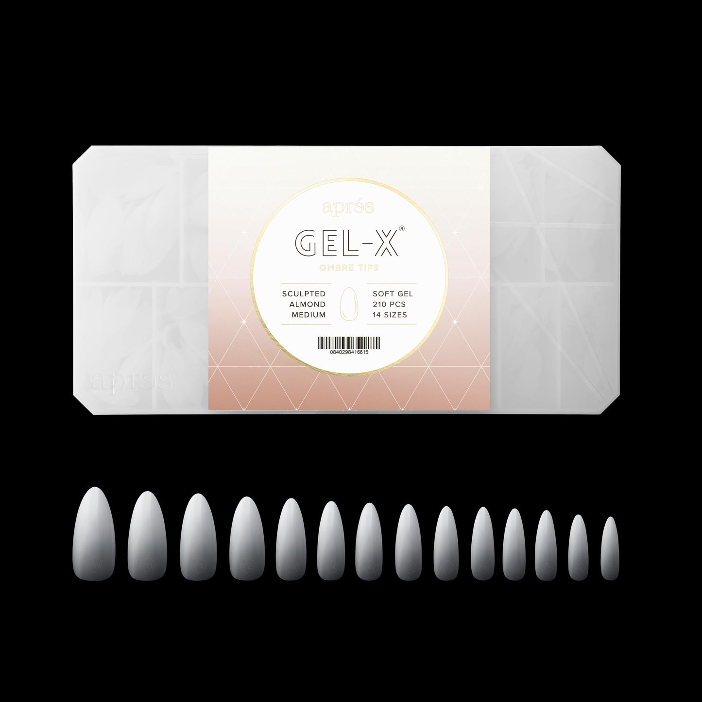 Apres Ombre Gel-X® Box of Nail Tips, 14 Sizes 00-9, Premium Quality (Sculpted Almond Medium, 210 Count) Beauty & Personal Care APRÉS