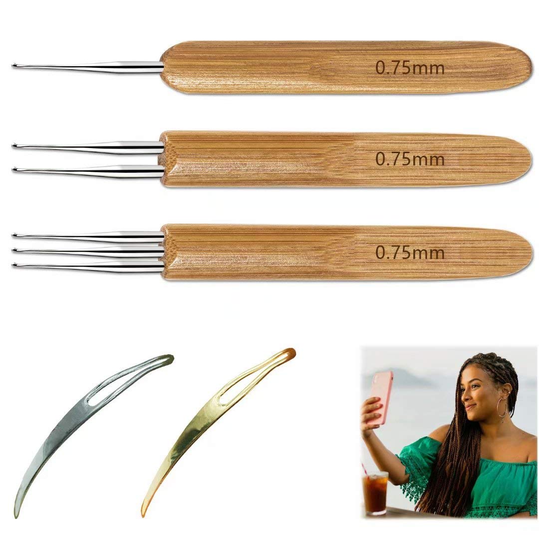 5 Pcs Dreadlocks Tool Set Includes 3 Pcs Dreadlocks Crochet 1 Hook 2 Hooks 3 Hooks Hair Weaving Needle Crochet, 2 Pcs Crochet Hair Tools Interlocking