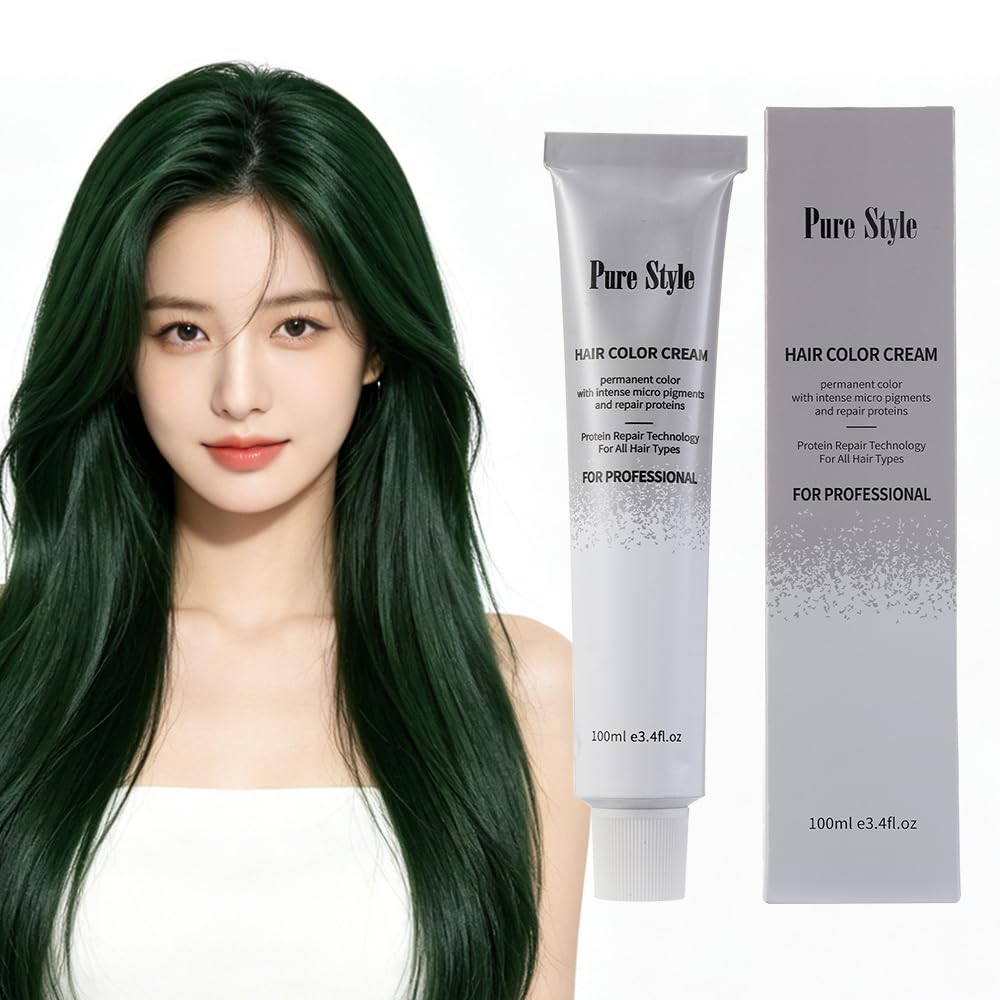 YSNSTYLE-PureStyle 3.4 fl oz(100ml) Hair Color Cream, Ammonia-Low Permanent Hair Dye with Nourishing, Green Long-Lasting Fade-Resistant Color, At-Home