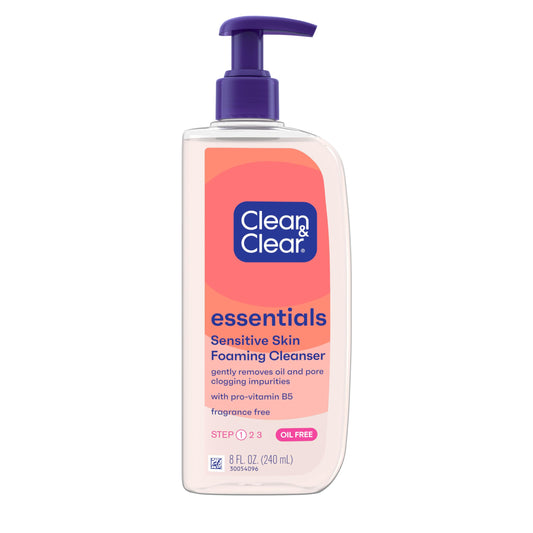 Clean & Clear Essentials Oil-Free Foaming Facial Cleanser, Daily Foaming Face Wash with Pro-Vitamin B5 for Sensitive Skin, Gently Removes Oil