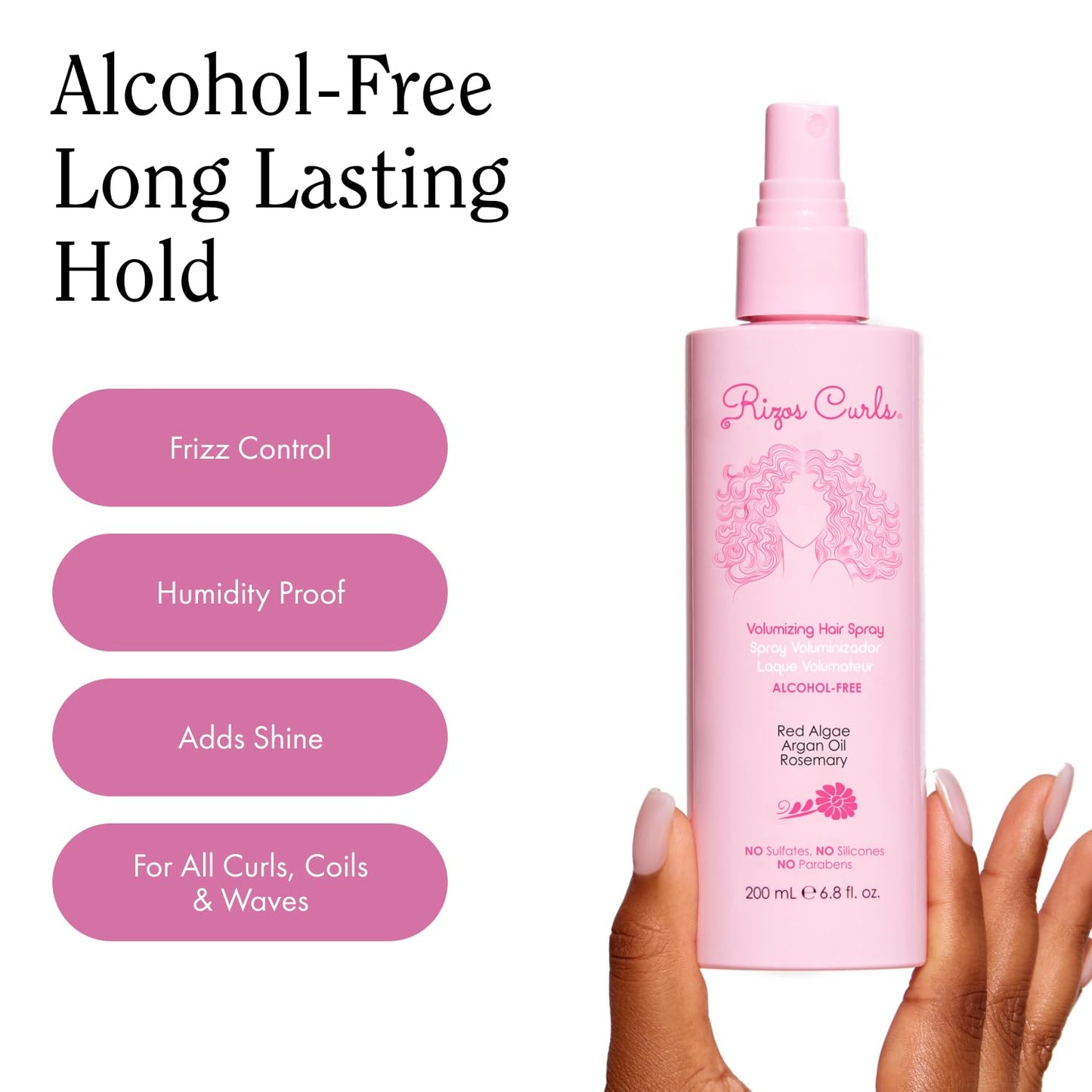 Rizos Curls Alcohol-Free Curl Hair Spray - Flexible Hold, Volume & Frizz Control - Adds Shine & Bounce for All Hair Types Wavy, Curly, Coily 1a-4c