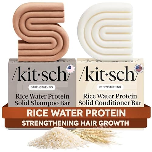 Kitsch Rice Water Protein Solid Shampoo and Conditioner Set for Hair Growth - Strengthening Hair Care Duo w/Rice Protein & Vitamins for Damage Repair