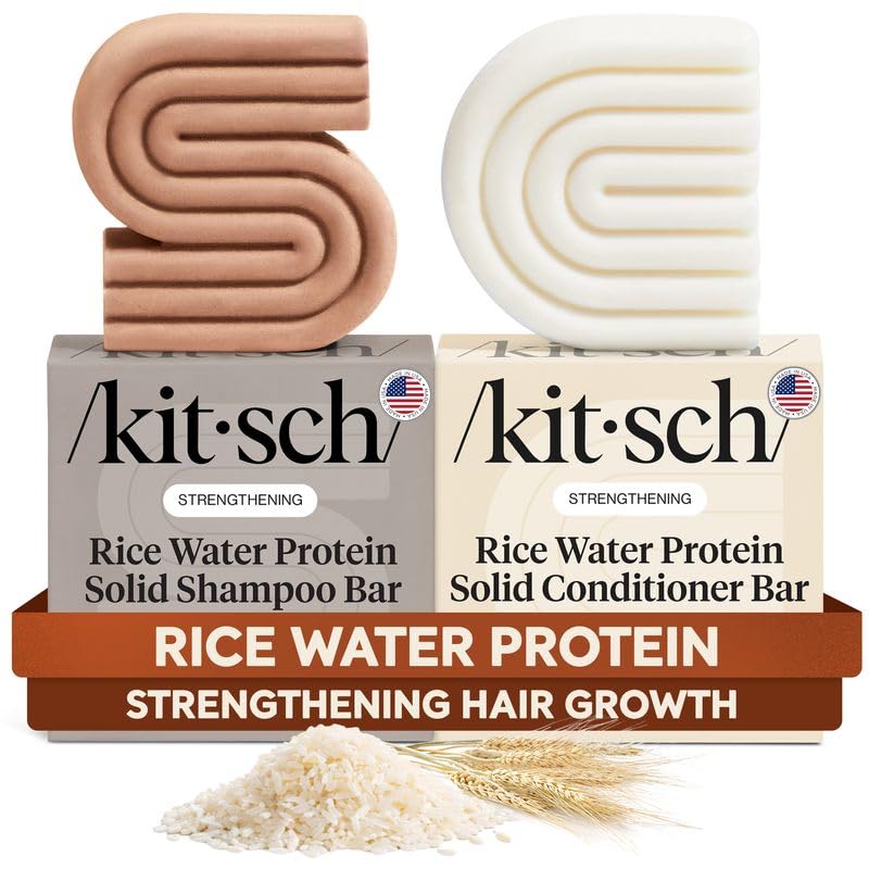 Kitsch Rice Water Protein Solid Shampoo and Conditioner Set for Hair Growth - Strengthening Hair Care Duo w/Rice Protein & Vitamins for Damage Repair