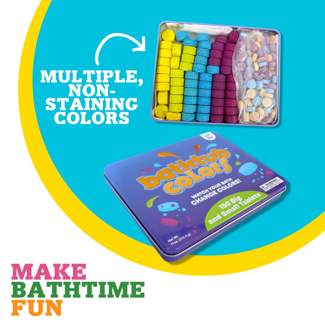 Kid Made Modern Bath Color Tablets for Kids - 450 Non Toxic Bath Drops for Toddlers Blue, Yellow, Pink, and Purple Bathtub Color Fizzies Tablets…