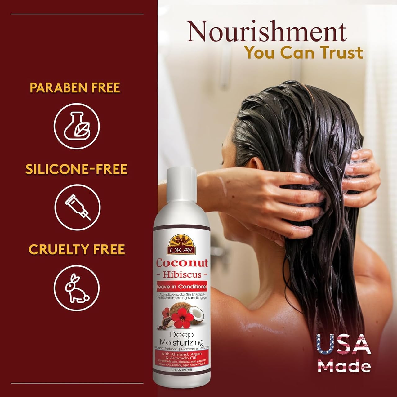 OKAY | Coconut Hibiscus Leave-In Conditioner | For All Hair Types & Textures | Restore - Hydrate - Strengthen | With Almond, Argan & Avocado Oil |