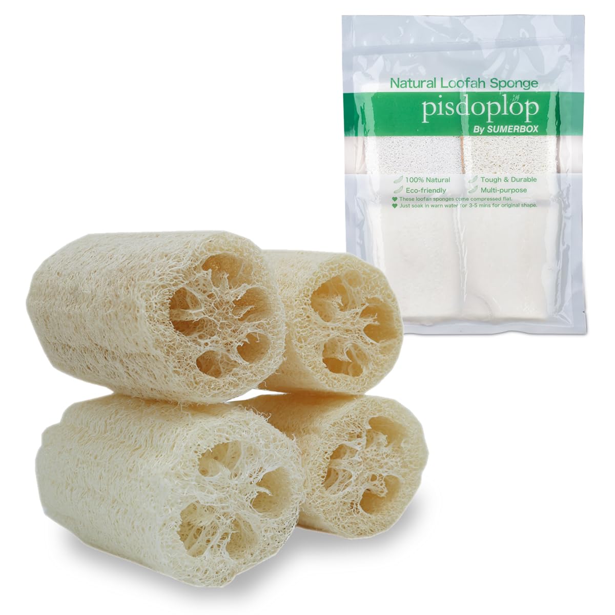 pisdoplop 4" Natural Loofah Exfoliating Body Sponge Scrubber, Plant-Based Organic Loofa Luffa for Men & Women Skin Care Bath Shower Cleaning Back