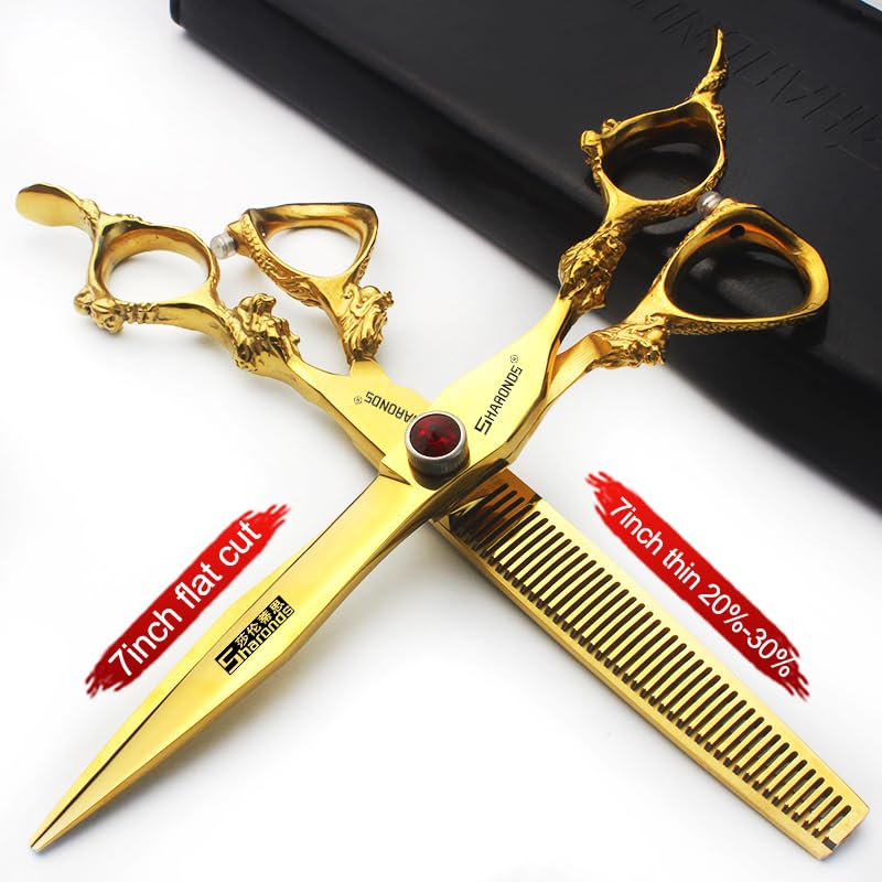 Professional Hair Clipper Set - 6/7/7.5/8/9-inch Stainless Steel Sharp Blades for Hairdressers (7 inch-2pc-A) Beauty and Personal Care SHARONDS
