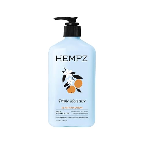 HEMPZ Triple Moisture Body Moisturizer, 17 Oz - Hydrating Lotion Rich with Minerals, Vitamin C, & Hempseed Oil to Nourish & Repair Extremely Dry or