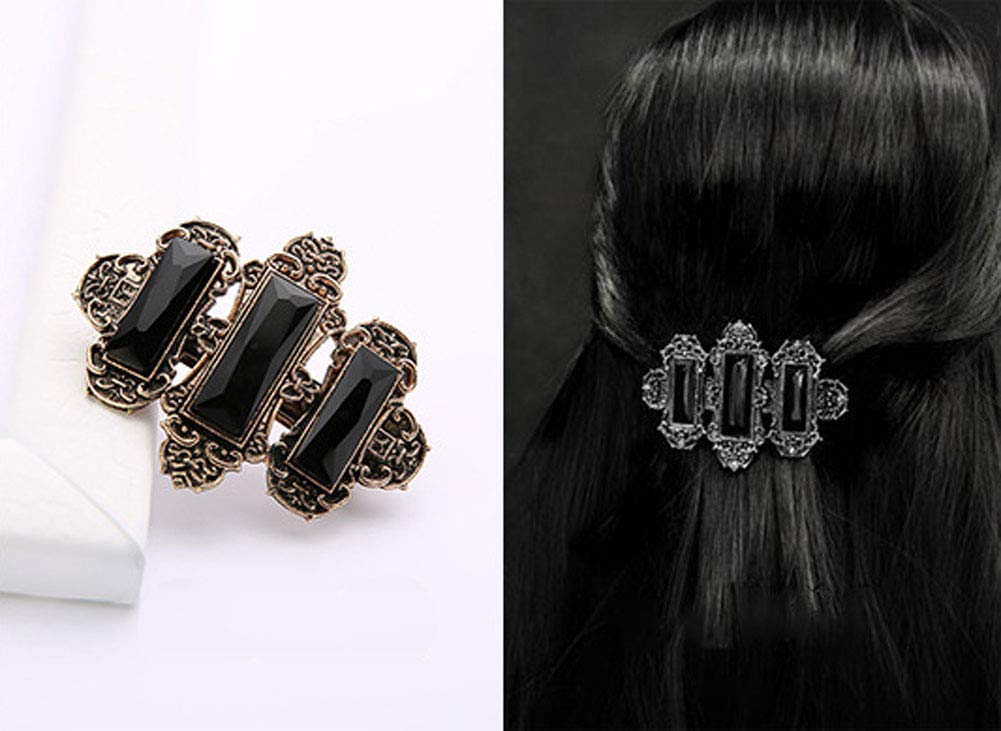 2PCS Women Lady Handmade Natural Crystal Hair Barrettes Metal Hair Pins French Styles Hair Barrettes Hair Clips Hair Accessory (Black)