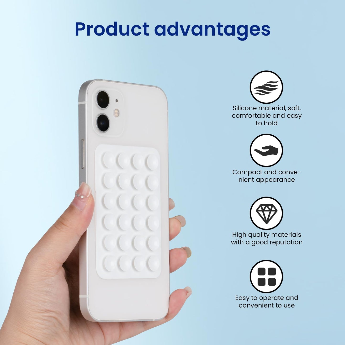 MYHOGOOD 2 Pcs Silicone Suction Phone Case, Non Slip Phone Suction Pad with 24 Suction Cups, White Suction Phone Holder Hands-Free Sticky Phone Grip…