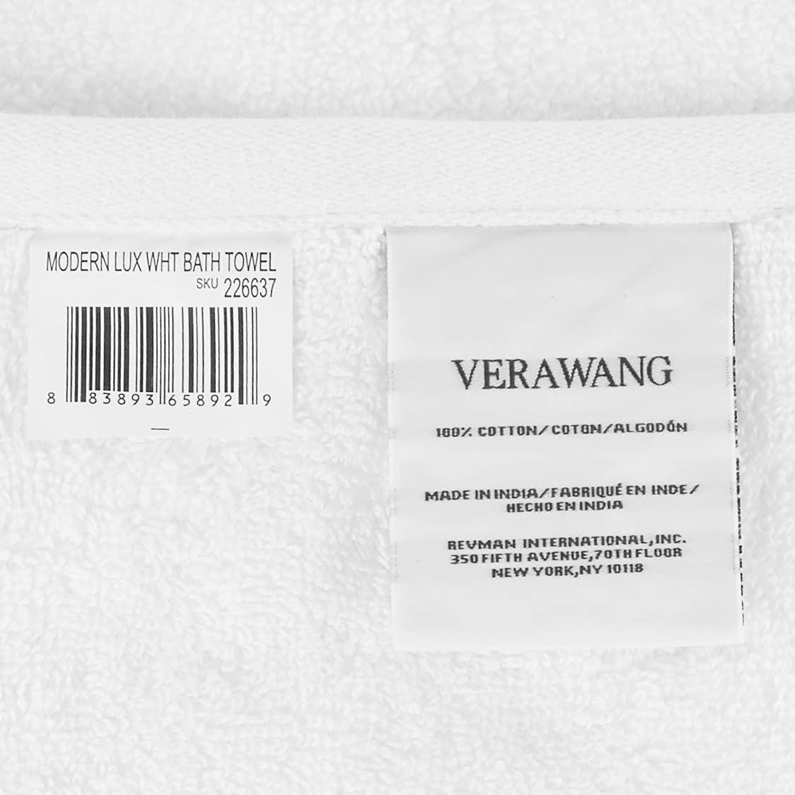 Vera Wang - Bath Towels, 100% Soft & Absorbent Terry Cotton, Low Linting and Fade Resistant, Medium Weight Bathroom Towels (Modern Lux White, 6 Piece)