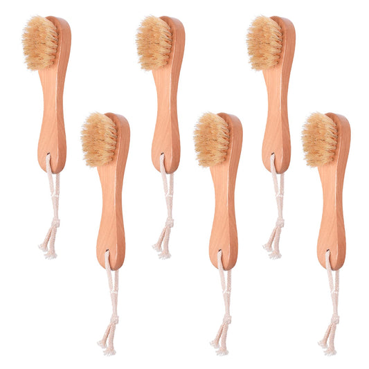 6 Pcs Face Exfoliator Brush Dry Brush Natural Bristles Wooden Face Cleaning Brush, Facial Cleansing Brush Face Wash Scrub Exfoliator Brush for Face