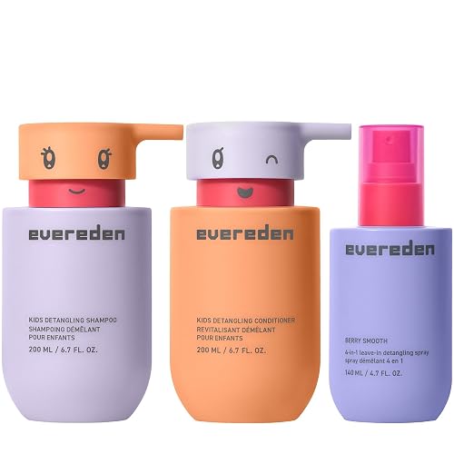 Evereden Kids Hair Trio Set: Hair Shampoo, Conditioner and Detangling Spray for Kids Ages 3+, Plant Protein Peptides & Argan Oil, Vegan, Free from