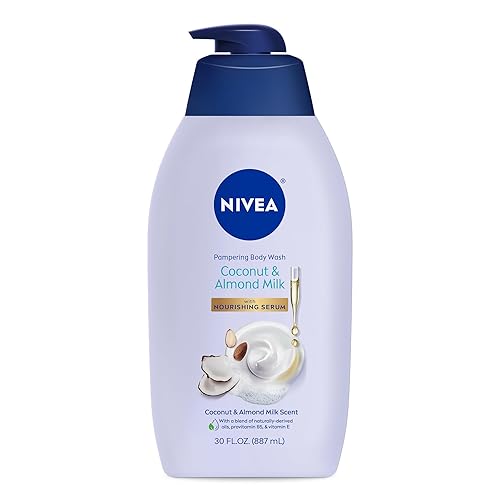 NIVEA Pampering Coconut and Almond Milk Body Wash with Nourishing Serum, Moisturizing Body Wash for Women, Enriched with Provitamin B5 and Vitamin E