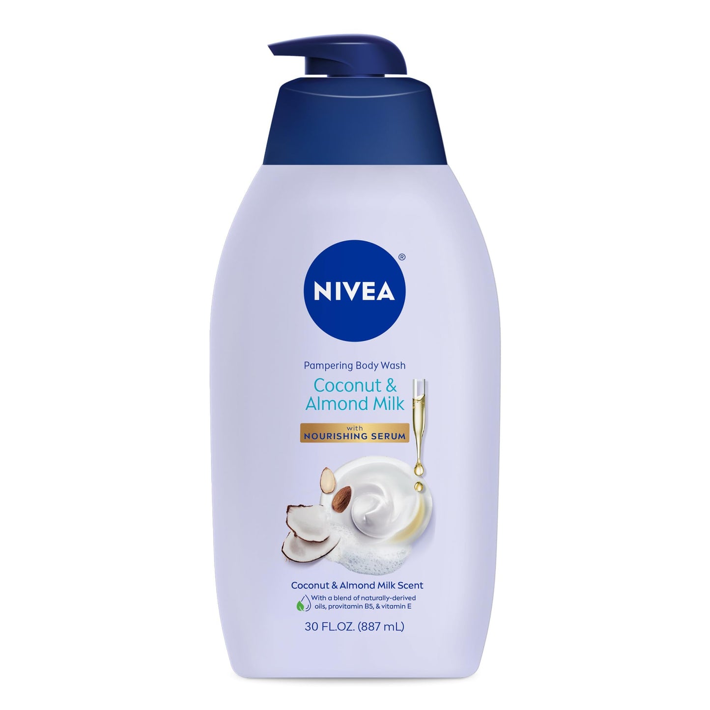 NIVEA Pampering Coconut and Almond Milk Body Wash with Nourishing Serum, Moisturizing Body Wash for Women, Enriched with Provitamin B5 and Vitamin E