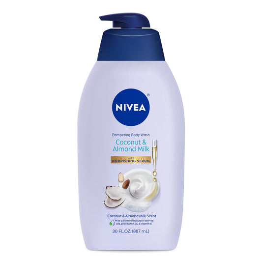 NIVEA Pampering Coconut and Almond Milk Body Wash with Nourishing Serum, Moisturizing Body Wash for Women, Enriched with Provitamin B5 and Vitamin E