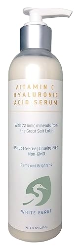 White Egret Hyaluronic Acid with Vitamin C, 72 Ionic Minerals from The Great Salt Lake for Firming, and brightening Skin, 8 fl. Oz
