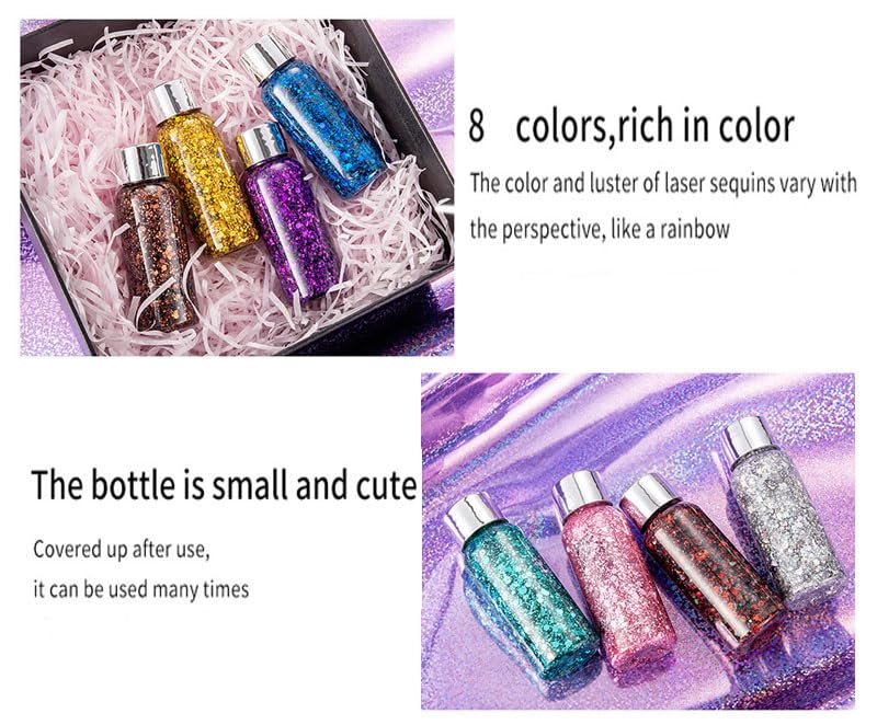 Body Glitter Gel, Face Glitter Body Glitter Liquid Eyeshadow, Face Hair Nail Glitter, Holiday Glitter Makeup (7)