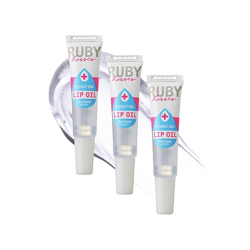 Ruby Kisses Hydrating Clear Lip Oil Treatment Gloss (3 Pack), Hydrates & Heals with Vitamin E & Jojoba, Lightweight Non-Greasy Formula with Almond
