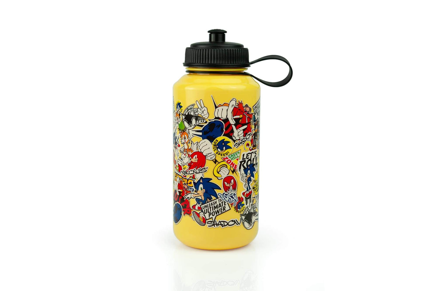 Sonic The Hedgehog Sticker Bomb Large Plastic Water Bottle | Unique Classic Yellow Water Bottle | Loaded With Sonic Artwork | Holds 32 Ounces
