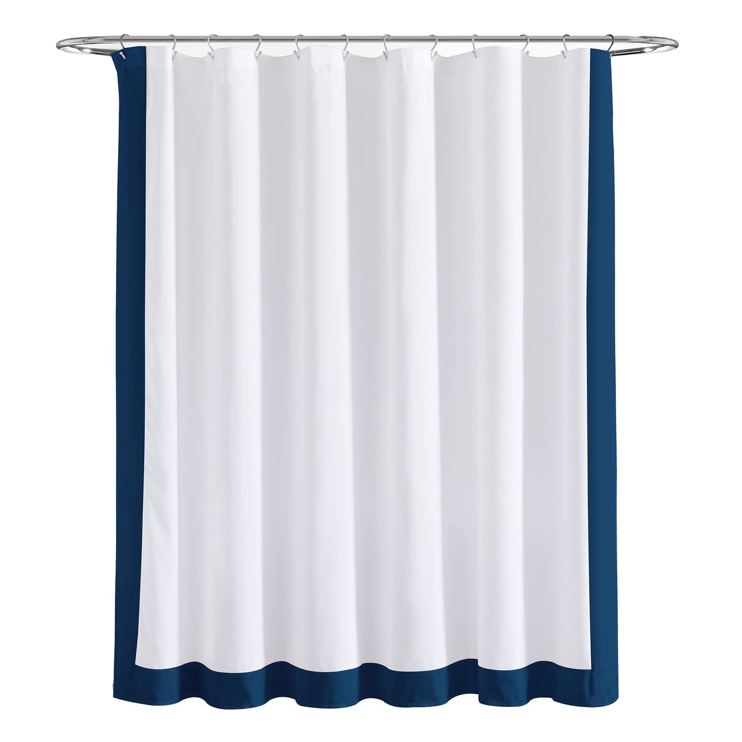 Lush Decor Block Border Shower Curtain, 72" x 72", White & Navy
