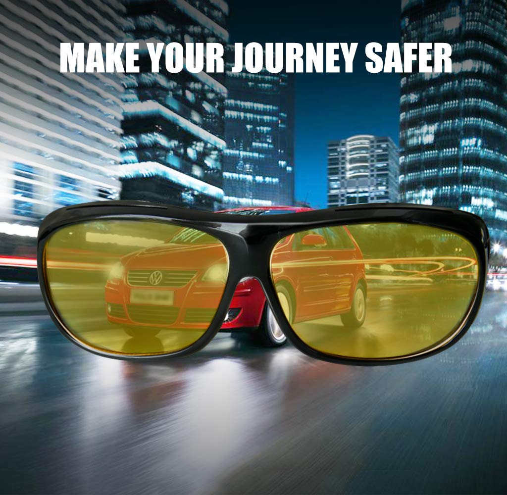 OTRIEK Night Vision Glasses for Driving, Yellow Wrap-Around Sunglasses, Anti-Glare Night Driving Glasses for Women, HD Polarized Lenses, Medium