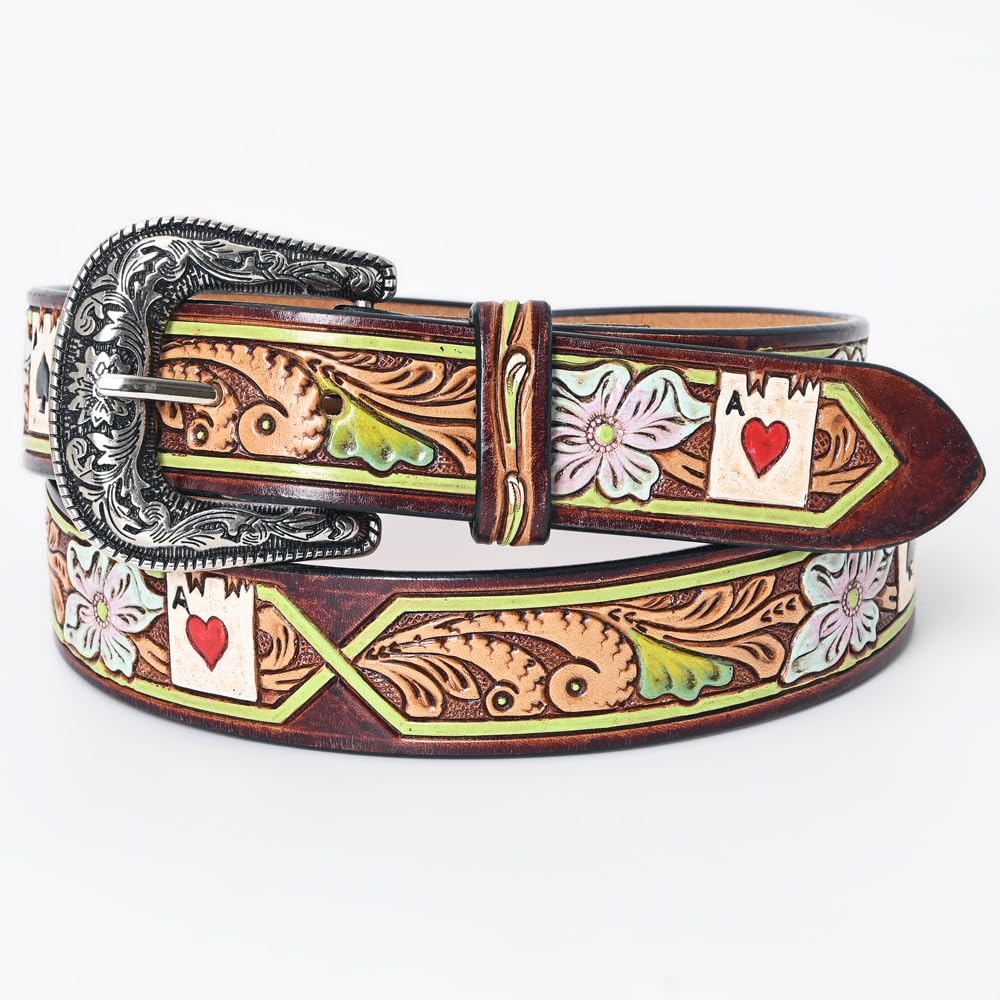 American Darling Beautifully Hand Tooled Brown Genuine American Leather Belt Men and Women Western Belt with Removable Buckle