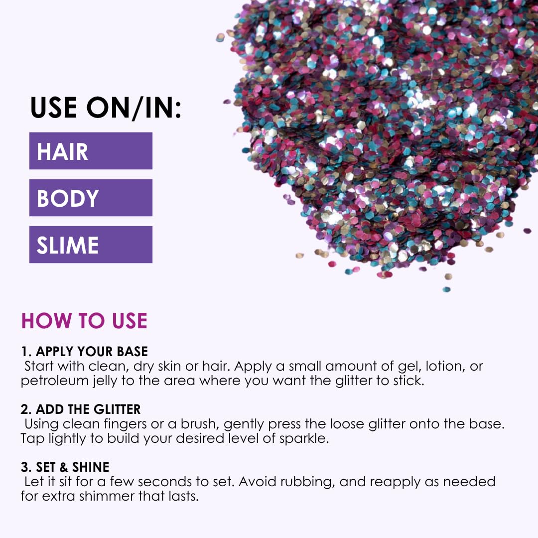 Biodegradable Glitter, 8 Colors, Vegan, for Hair and Body, Safe for Children (Mermaid Scales)