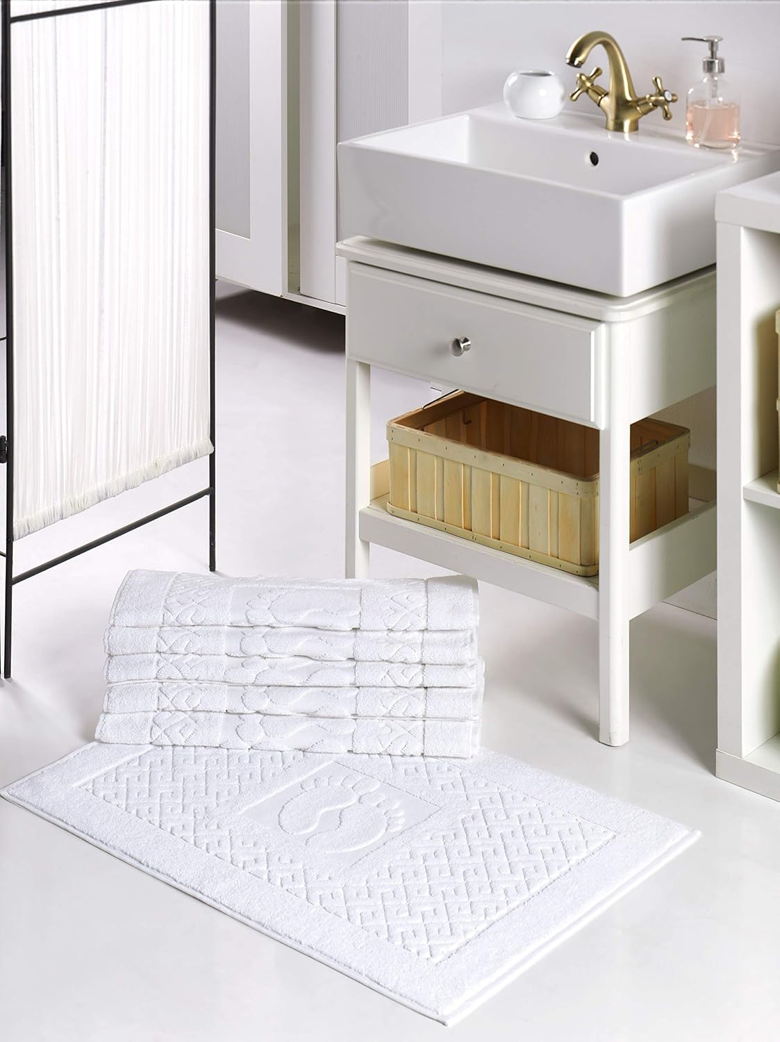 ASTREA TEXTILES Bath Rug White Bathroom Floor Mats - Washable Bathtub Shower Sink Floor Towels - 100% Cotton Bath Mat Towels- Perfect for House Bath…