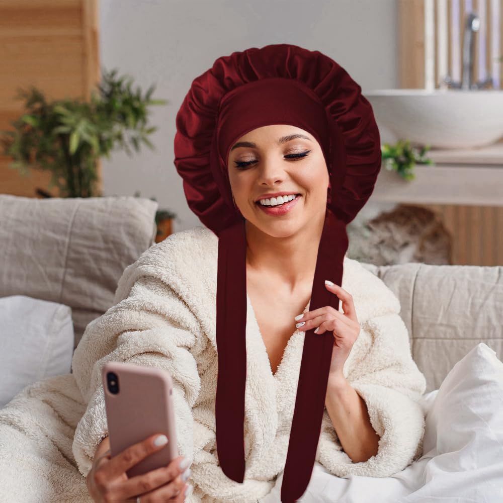 Silk Bonnet for Sleeping Women?Hair Bonnet for Sleeping Silk Night Cap for Curly/Natural Hair Skin Russet, Large Beauty and Personal Care VECIIR
