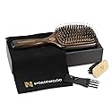Norsewood Boar Bristle Hair Brush Set, Soft Bristle Detangler for Long, Short, Thin, Curly, Straight, or Wavy,Hairbrush for Enhancing Shine,Great