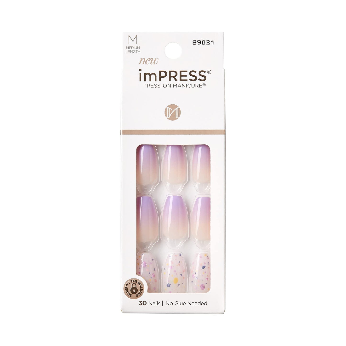 KISS imPRESS No Glue Mani Press On Nails, Design, 'All I Want', Purple, Medium Size, Coffin Shape, Includes 30 Nails, Prep Pad, Instructions Sheet, 1