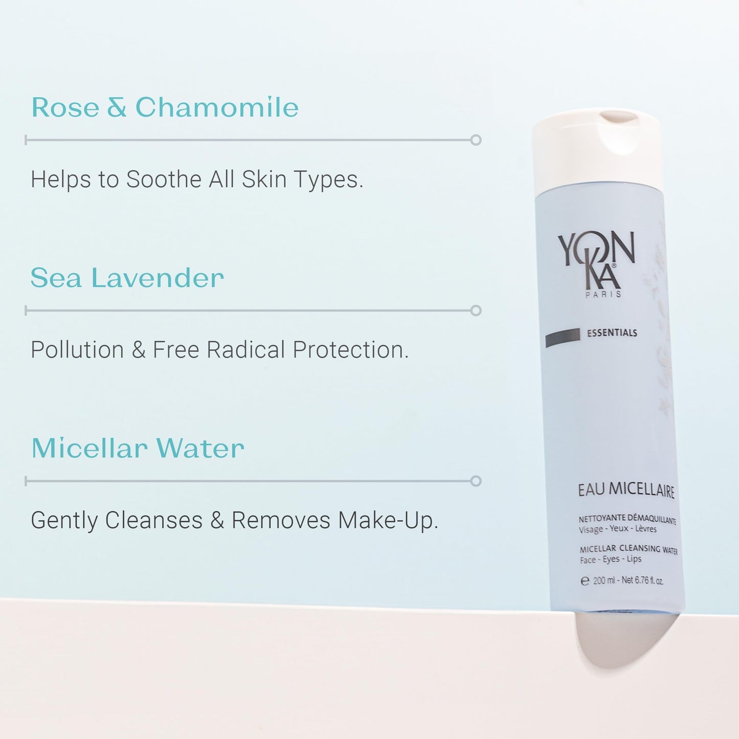 Yonka Eau Micellaire | Micellar Water and Cleansing Makeup Remover | Gentle Face Wash with Rose and Chamomile to Remove Impurities and Hydrate | All