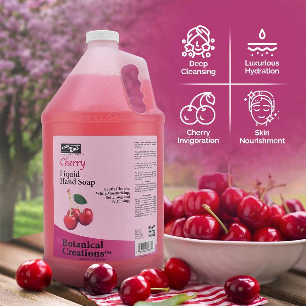 PRO NAIL NAIL SYSTEMS PRONAIL - Liquid Hand Soap Refill, Cherry, 1 Gallon - Deeply Cleanse and Hydrates, Leaving your hands Fresh and Soft - Bulk