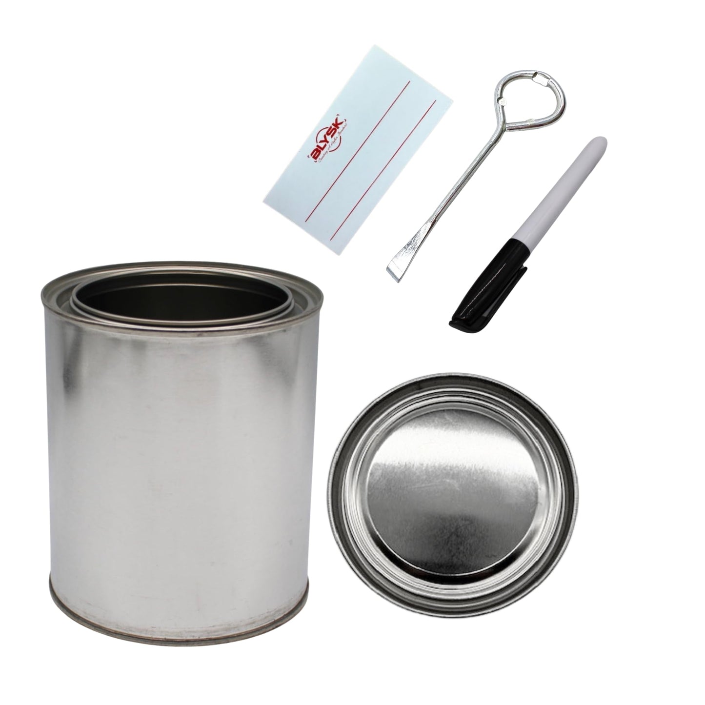 Blysk Empty Paint Cans with Lids - Quart/32 oz Unlined Containers for Paint, Solvents, Crafts & DIY, Can opener, Marker and Labels included 6 Pack