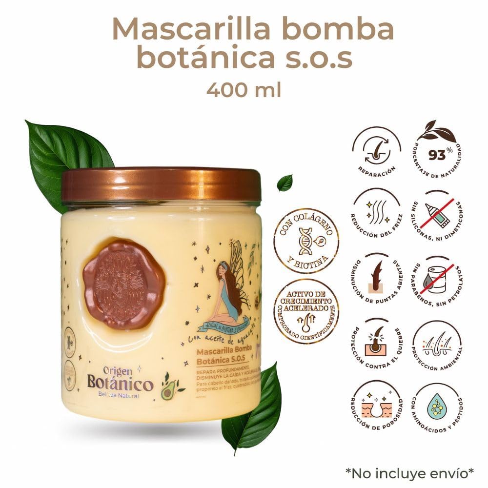 S.O.S. Botanical Bomb Mask 400 ml, Deeply repairs, reduces hair loss and accelerates growth. | Mascarilla Bomba Botanica S.O.S. 400 ml, Repara