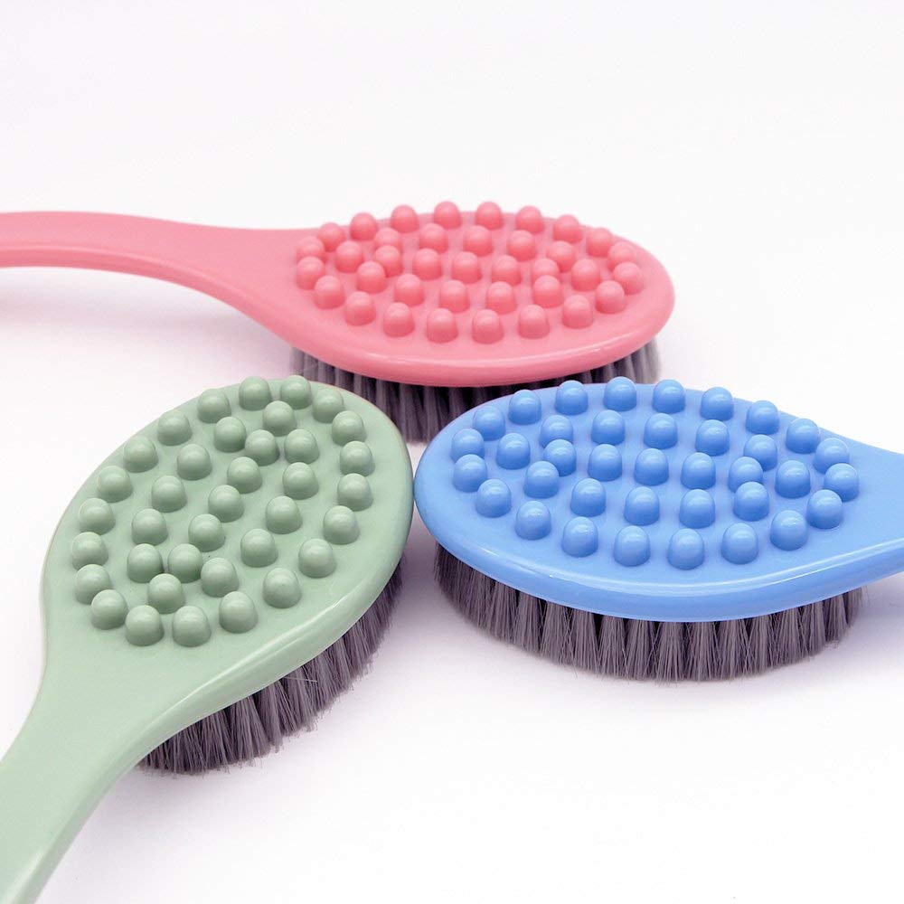 QiCheng&LYS Bath Brush with Long Handle, Handheld Body Massage Brush Shower Back Scrubber-14inch (Blue)