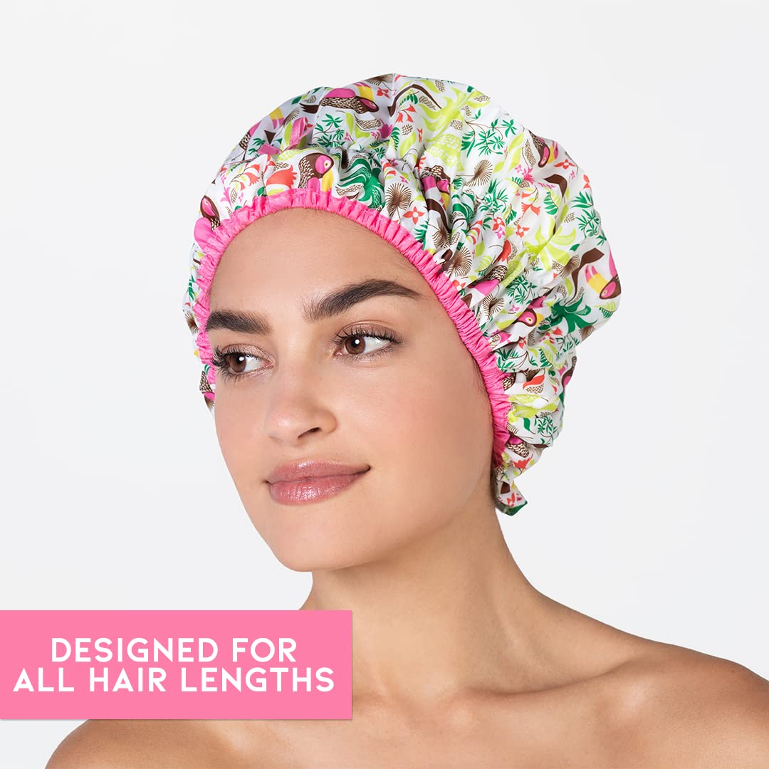 Reusable Bath & Shower Cap Lined, Oversized Waterproof Shower Caps Large Designed for all Hair Lengths with PEVA Lining & Elastic Band Stretch Hem