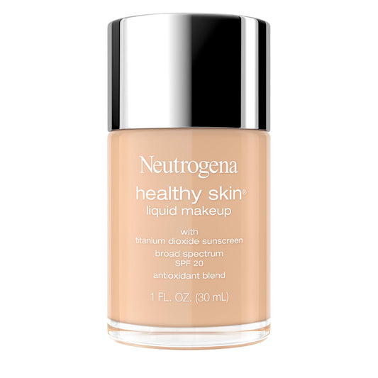 Neutrogena Healthy Skin Liquid Foundation Makeup Broad Spectrum SPF 20 Sunscreen, Medium Coverage, Vit B5, Antioxidants, All Day Wear, Cool Nude 220C