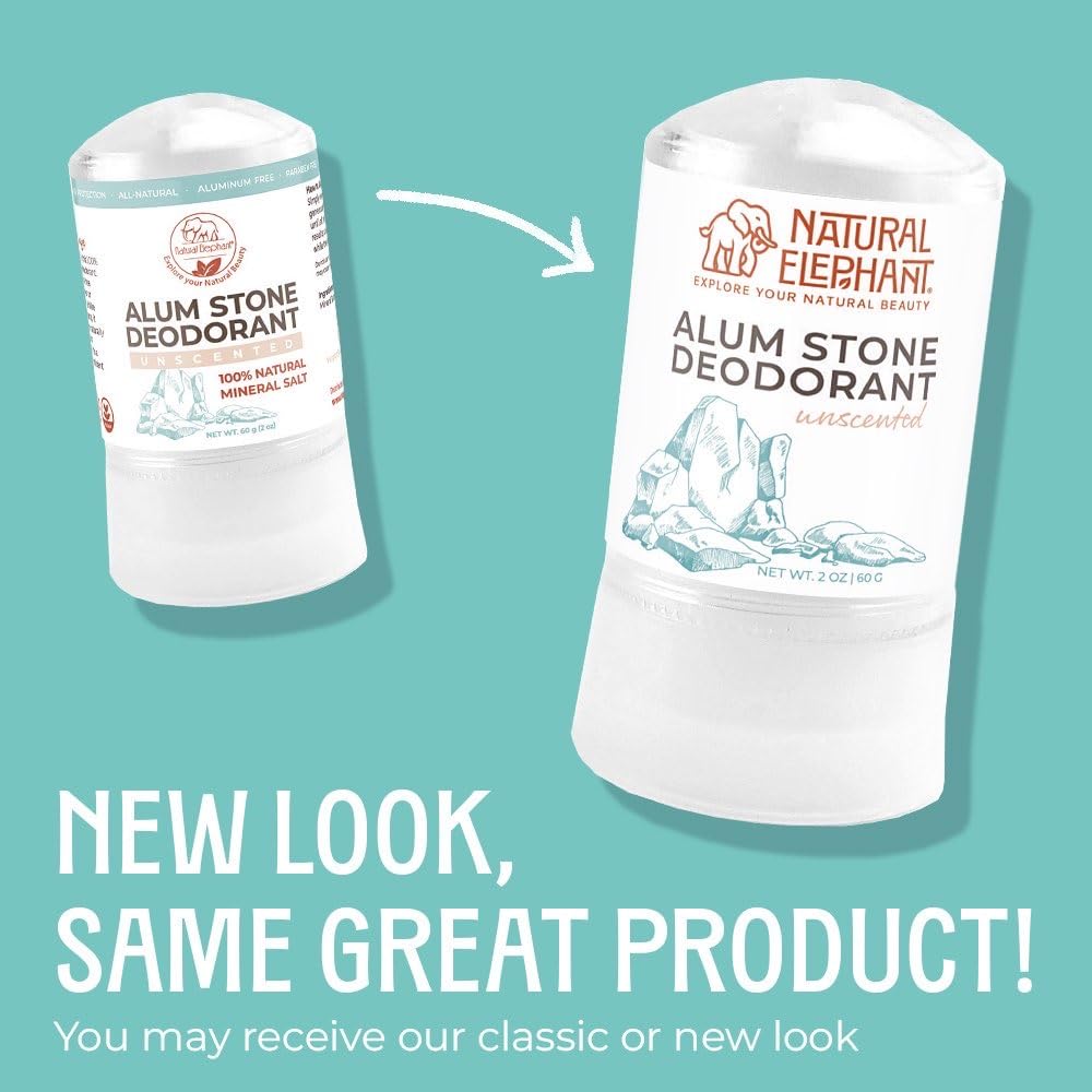 Natural Elephant Alum Stone Deodorant Stick 60g (2 oz) Natural Unscented Aluminum Free Salt Stone for Men and Women (3 Pack) Beauty and Personal Care Natural Elephant