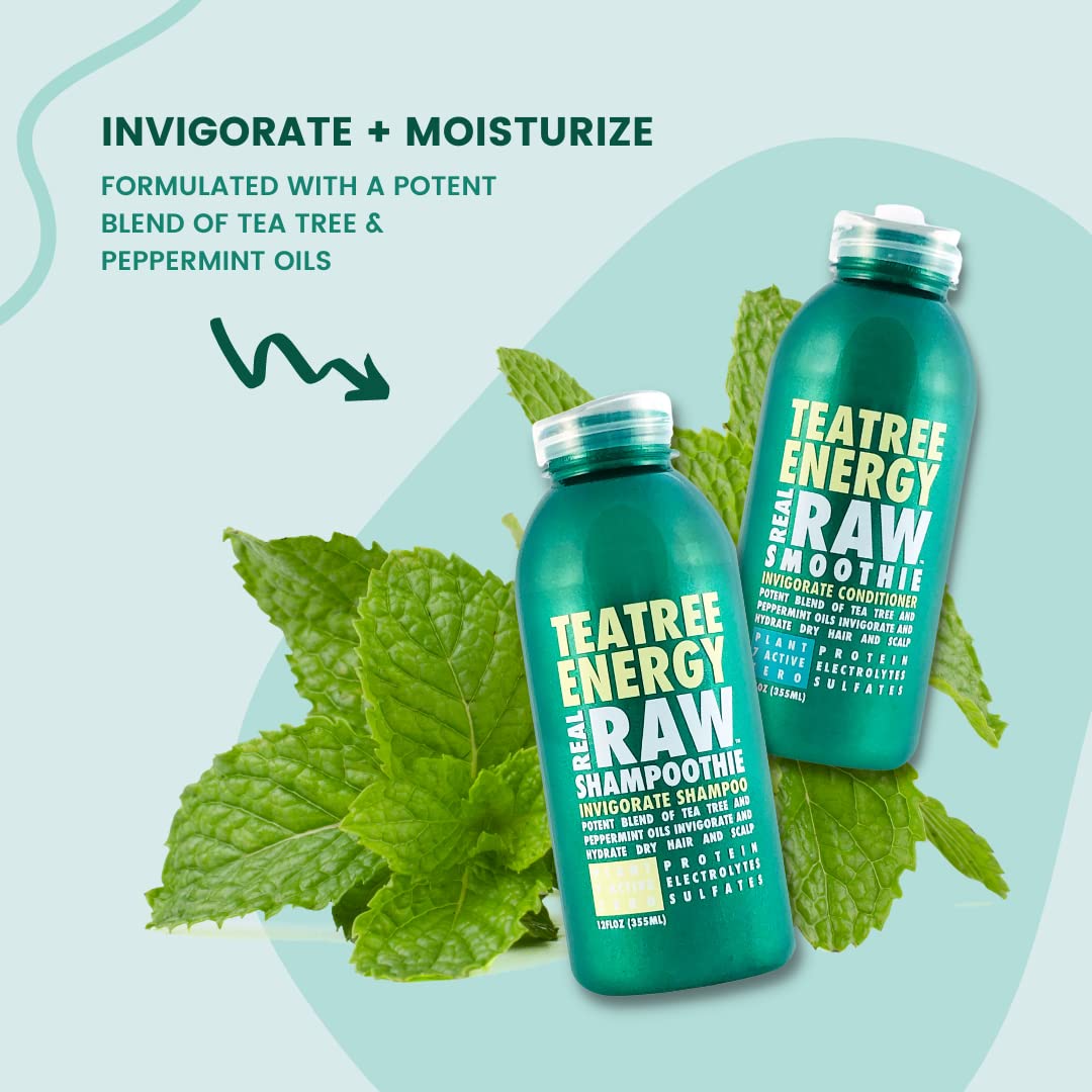 Real Raw Tea Tree Shampoo & Conditioner set - Cleanse, Hydrate + Invigorate - No Water 100% Pure Aloe Juice & Coconut Water - Sulfate & Paraben Free