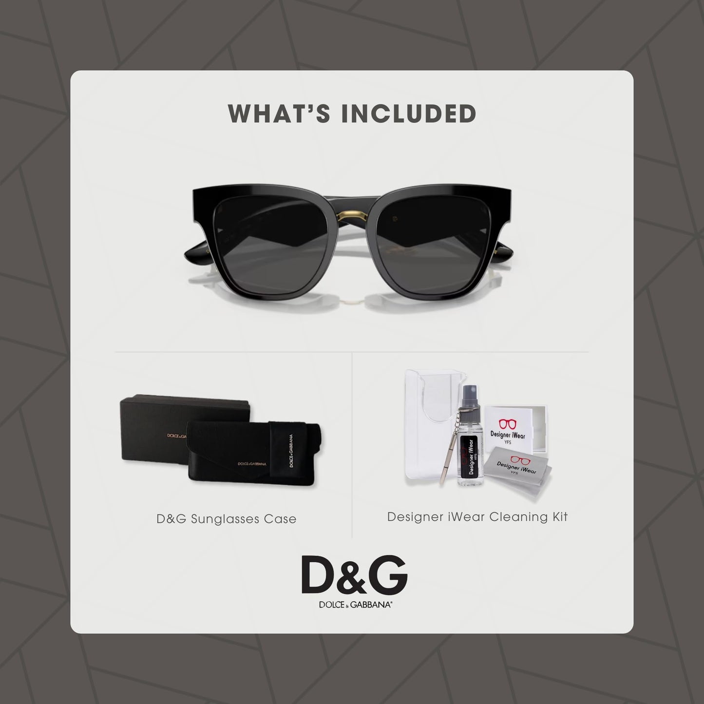 Dolce and Gabbana DG4437 501/87 51MM Black/Dark Grey Square Sunglasses for Women +BUNDLE with ACCESSORY EYEWEAR KIT