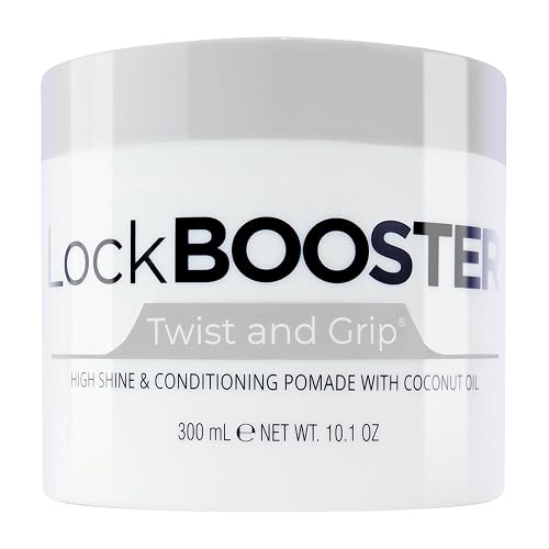 Style Factor Lock BOOSTER Twist & Grip Braid Gel (10.1 Oz.) with Coconut Oil - Strong Hold, Flake-Free, Frizz-Free Hair Braiding Gel for Defined