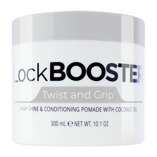 Style Factor Lock BOOSTER Twist & Grip Braid Gel (10.1 Oz.) with Coconut Oil - Strong Hold, Flake-Free, Frizz-Free Hair Braiding Gel for Defined